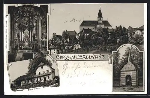 Lithographie Maria Adlwang, Hohe Linde, Heil. Brunnen, Gnaden-Altar