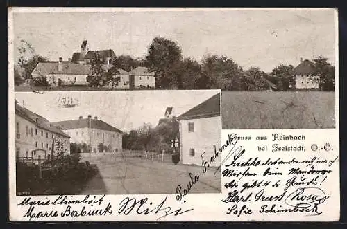 AK Rainbach im Mühlkreis, Strassenpartie und Ortspanorama mit Kirche