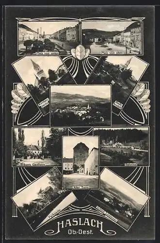 AK Haslach, Schloss Lichtenau, Bräuers Gasthaus, Bahnhof