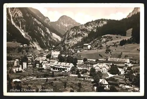 AK Hieflau i. Gesäuse, Ortsansicht aus der Vogelschau