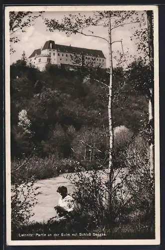 AK Leibnitz, Partie an der Sulm mit Schloss Seggau
