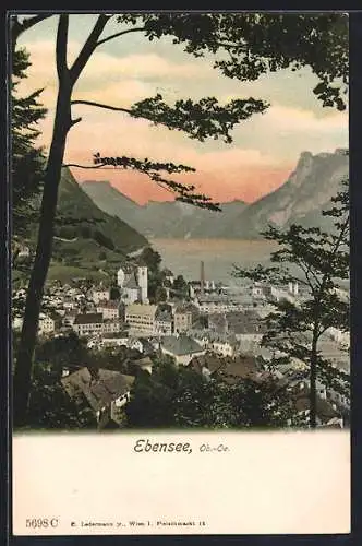 AK Ebensee, Ortsansicht aus dem Wald heraus