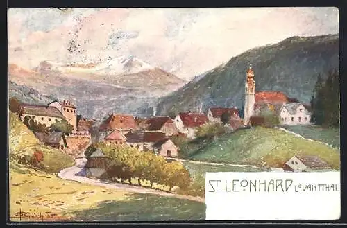 Künstler-AK St. Leonhard /Lavantthal, Teilansicht mit Kirche