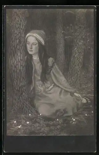 Künstler-AK Fidus: Tochter des Künstlers sitzt an einen Baum