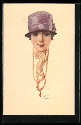 Künstler-AK Terzi: Junge Dame mit aufgestütztem Kopf