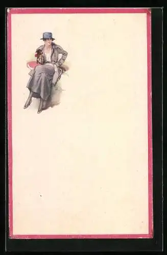 Künstler-AK Terzi: Dame mit Hund auf dem Arm