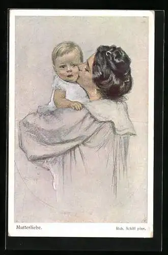 Künstler-AK Robert Schiff: Mutterliebe, Mutter küsst ihr Kind