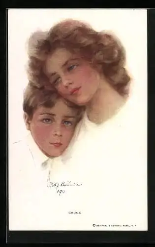 Künstler-AK Philip Boileau: Mutter und Sohn in liebevoller Umarmung