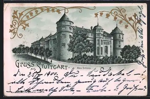 Lithographie Stuttgart, Ansicht Altes Schloss
