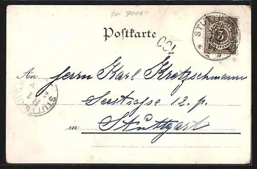 Lithographie Stuttgart, Ansicht Altes Schloss