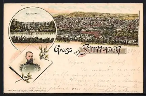 Lithographie Stuttgart, Residenzschloss, Blick auf die Stadt