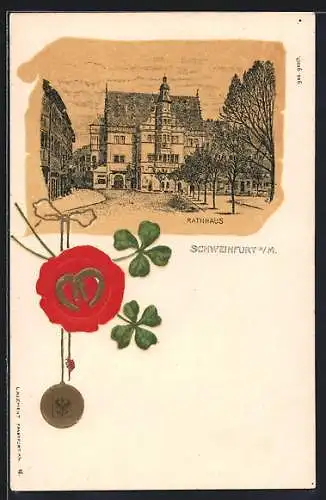 AK Schweinfurt a. M., Rathaus im Brief-Passepartout