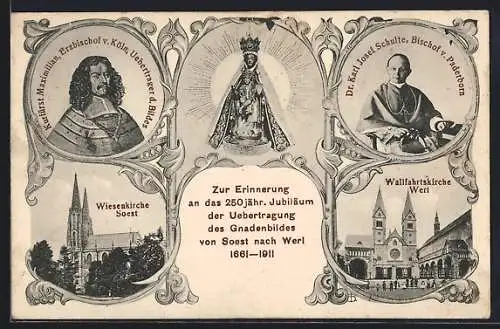 AK Werl, 250-jähriges Jubiläum der Übertragung das Gnadenbildes 1911, Wiesenkirche Soest, Wallfahrtskirche Werl