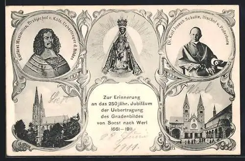 AK Werl, 250-jähriges Jubiläum der Übertragung das Gnadenbildes 1911, Wiesenkirche Soest, Wallfahrtskirche Werl
