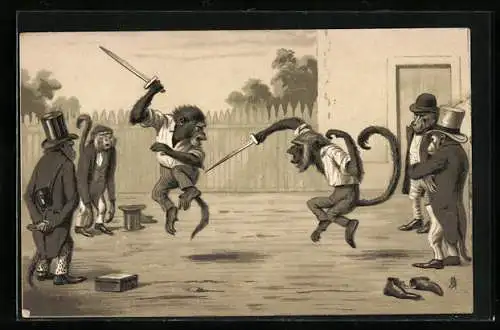 AK Le Duel, Affen beim Schwertkampf
