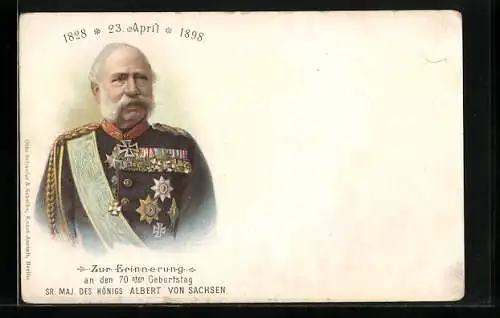 Lithographie 70ster Geburtstag Königs Albert von Sachsen 1898