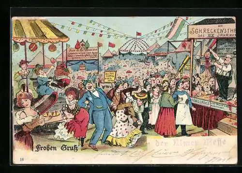 Lithographie Volksfest, Ansichtskartenverkauf, Zum Schützenwirt