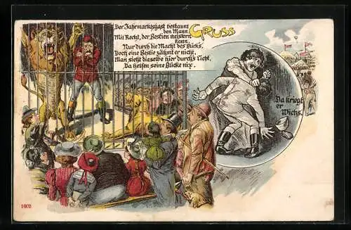 Lithographie Volksfest, Löwenbändiger