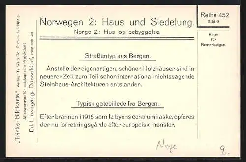 AK Bergen, Strassenpartie mit Holz- und Steinhäusern