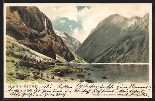 Lithographie Naerö-Fjord, Panorama