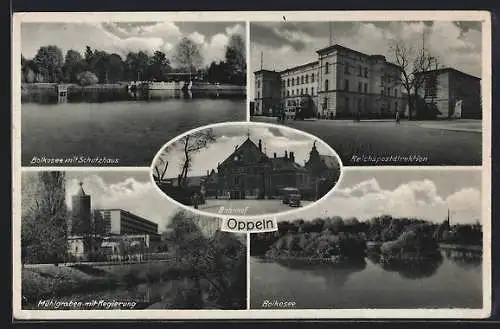 AK Oppeln, Mühlgraben mit Regierung, Reichspostdirektion, Bolkosee