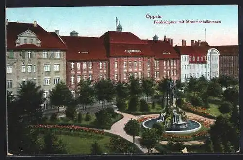 AK Oppeln, Friedrichplatz mit Monumantalbrunnen