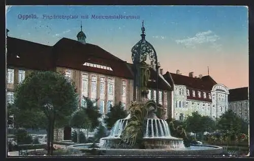 AK Oppeln, Friedrichsplatz mit Monumentalbrunnen