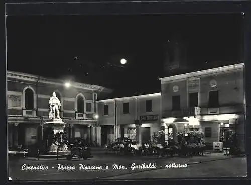 AK Cesenatico, Pisacane Platz und Garibaldi Denkmal bei Nacht