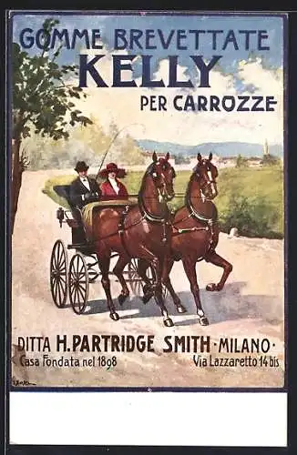 Künstler-AK Milano, Gomme Brevettate Kelly per Carrozze, Ditta H. Partridge Smith, Via Lazzaretto 14
