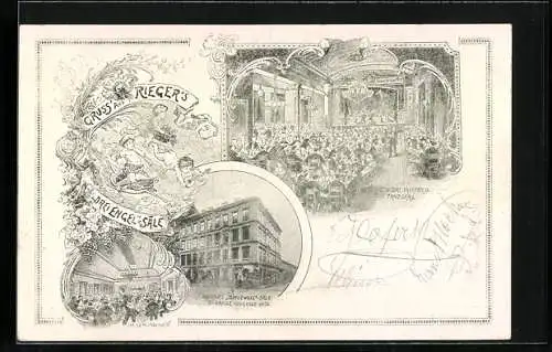 Lithographie Wien, Restaurant Riegers Drei-Engel-Säle, Grosse Neugasse 36