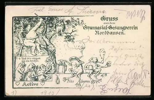 Künstler-AK Nordhausen, Gymnasial-Gesangverein, Frosch mit Pfeife