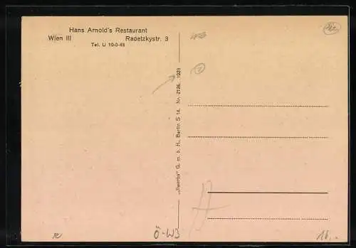 AK Wien, Hans Arnolds Restaurant, Radetzkystrasse 3