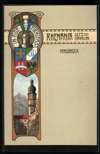 Künstler-AK Innsbruck, Studentenwappen der Rhenania