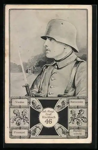 Künstler-AK Soldat des Infanterie-Regiment No. 46 Graf Kirchbach in Uniform