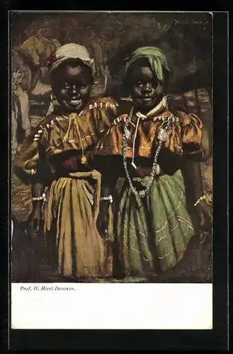 Künstler-AK Ganzsache Bayern PP15C164 /09: München, Ausstellung 1910, zwei afrikanische Kinder