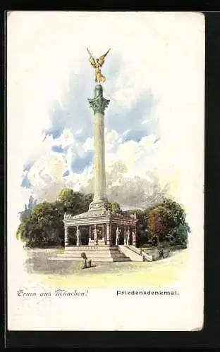 Künstler-AK München, Friedensdenkmal, Ganzsache Bayern 5 Pfennig