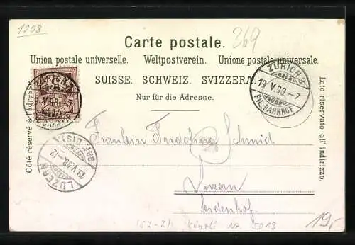 Künstler-AK Künzli Nr. 5013: Zürich, Zürich-See-Partie mit Uto, Berg mit Gesicht / Berggesichter