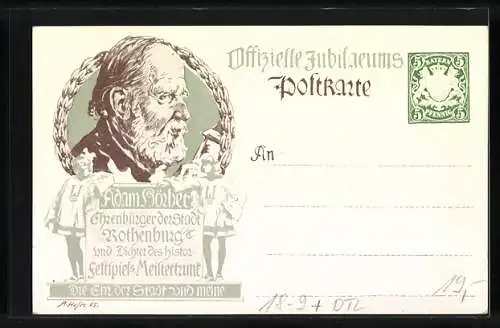 Künstler-AK Rothenburg / Tauber, XXV. Aufführung des histor. Festspiels Meistertrunk 1905, Ganzsache Bayern 5 Pfennig