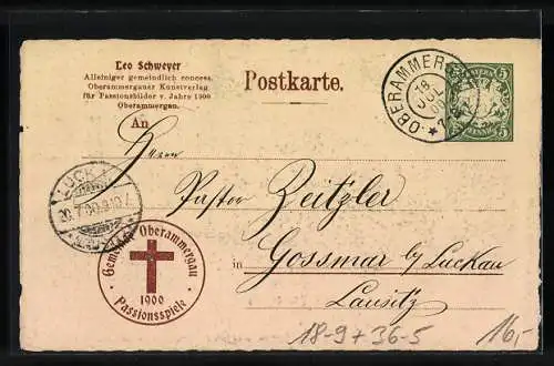 AK Oberammergau, Passionsspiele 1900, Offizielle Postkarte No. 4, Ganzsache Bayern 5 Pfennig