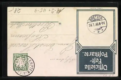 Künstler-AK Kempten, 12. Bayer. Turnfest 1905, Kugelstosser, Ganzsache Bayern 5 Pfennig