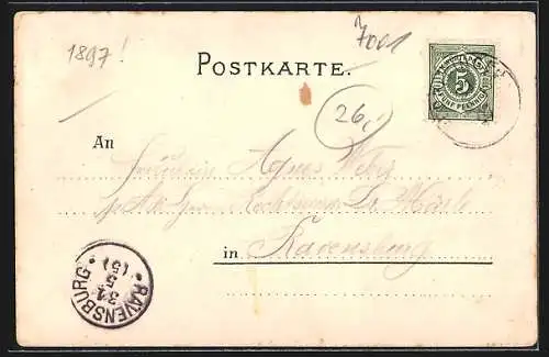 Lithographie Hedelfingen, Gasthaus zum Ochsen v. A. Leypoldt, Ortsansicht