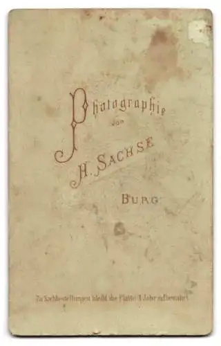 Fotografie H. Sachse, Burg, Junge Dame in zeitgenössischer Kleidung
