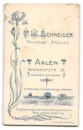 Fotografie P. W. Schneider, Aalen, Bahnhofstr. 37, Elegant gekleideter Herr mit Schnauzbart