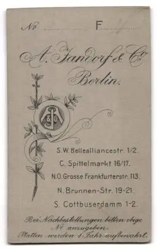 Fotografie A. Jandorf & Co., Berlin, Bellealliancestr. 1-2, Bürgerlicher Herr mit Schnauzbart