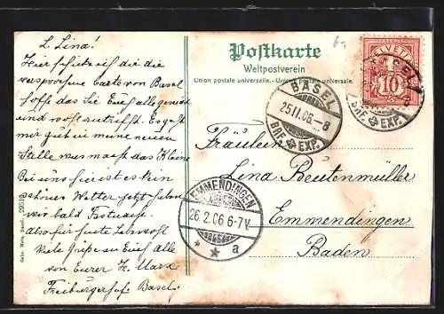 AK Basel, Mittlere Rheinbrücke mit Münster, Strassenbahn