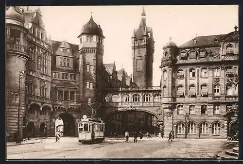 AK Frankfurt a. M., Rathaus und Strassenbahn