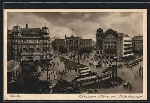 AK Berlin-Tiergarten, Strassenbahn passiert den Potsdamer Platz