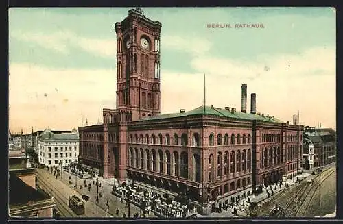 AK Berlin, Rathaus mit Strassenbahn aus der Vogelschau