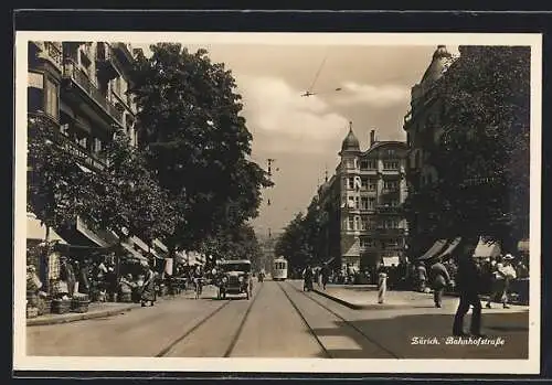 AK Zürich, Bahnhofstrasse mit Strassenbahn