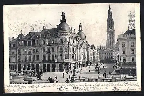 AK Anvers, Maison de la Hanse, Strassenbahn